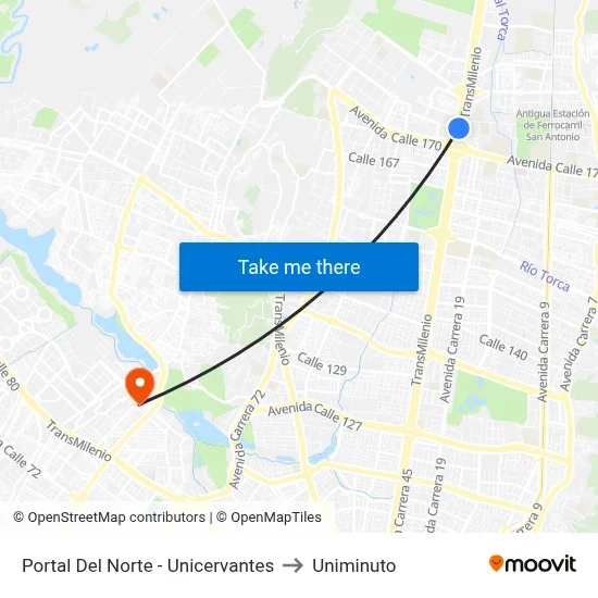 Portal Del Norte - Unicervantes to Uniminuto map