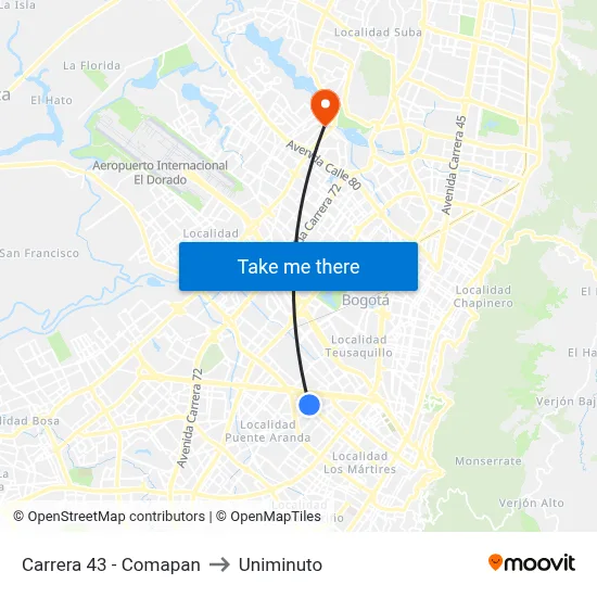 Carrera 43 - Comapan to Uniminuto map