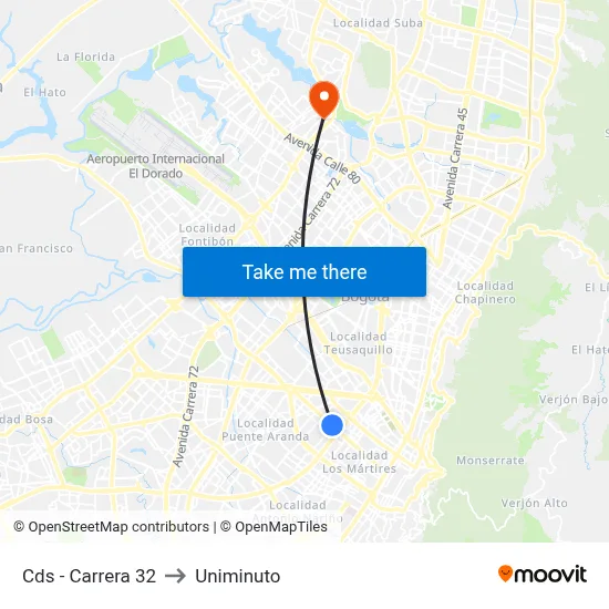 Cds - Carrera 32 to Uniminuto map