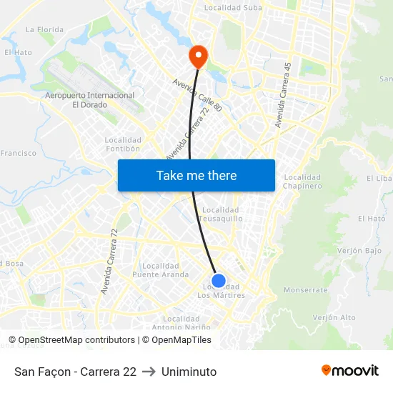 San Façon - Carrera 22 to Uniminuto map
