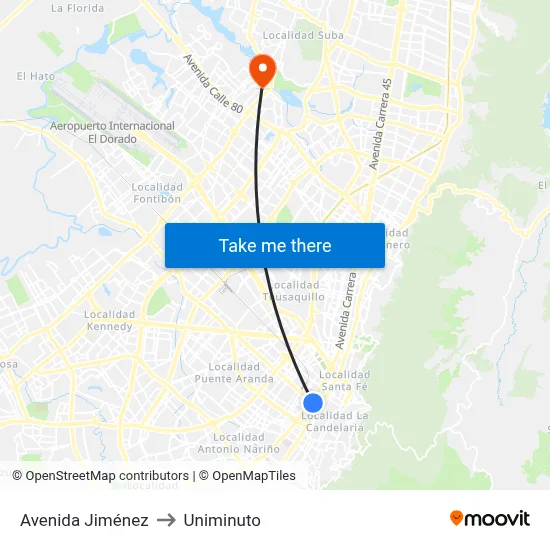 Avenida Jiménez to Uniminuto map