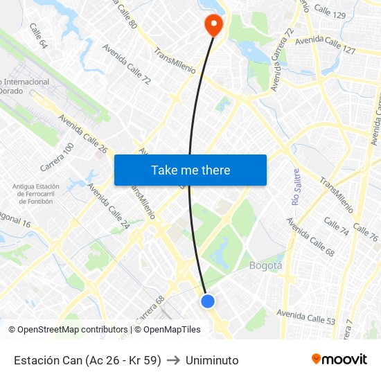 Estación Can (Ac 26 - Kr 59) to Uniminuto map