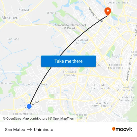 San Mateo to Uniminuto map