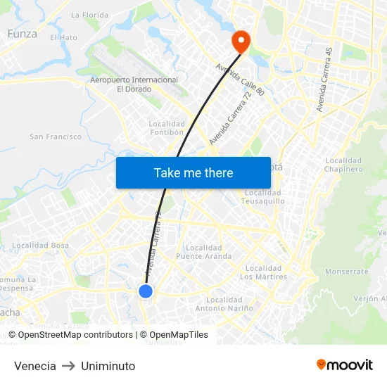 Venecia to Uniminuto map
