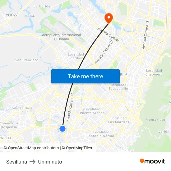 Sevillana to Uniminuto map