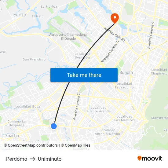 Perdomo to Uniminuto map