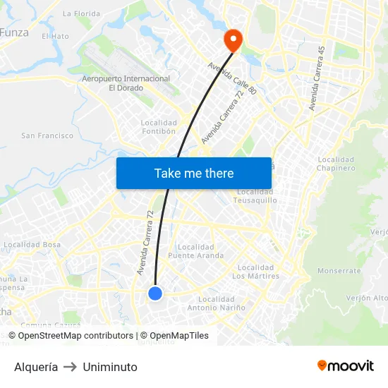Alquería to Uniminuto map