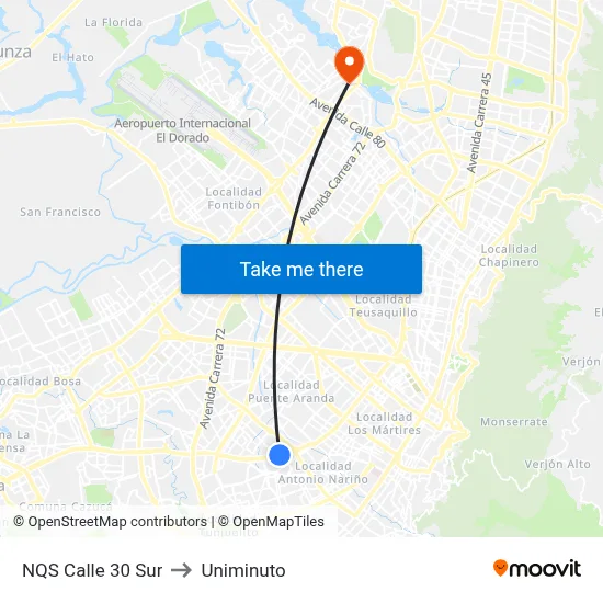 NQS Calle 30 Sur to Uniminuto map