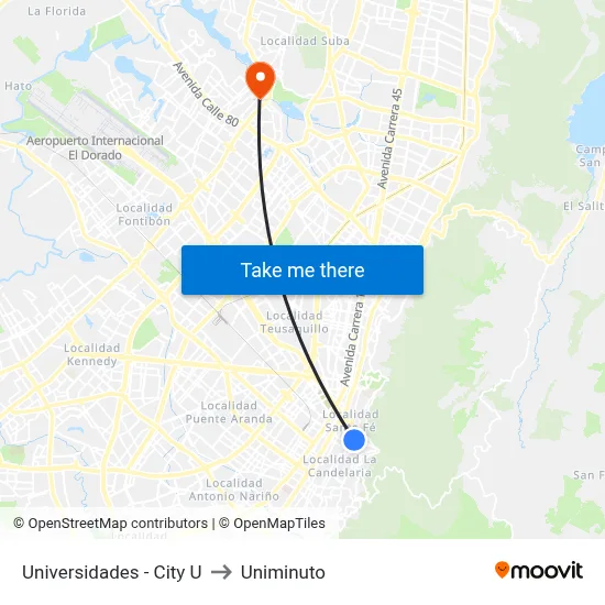 Universidades - City U to Uniminuto map