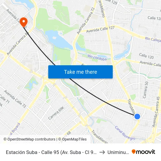 Estación Suba - Calle 95 (Av. Suba - Cl 94c) to Uniminuto map