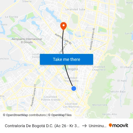 Contraloría De Bogotá D.C. (Ac 26 - Kr 31a) to Uniminuto map
