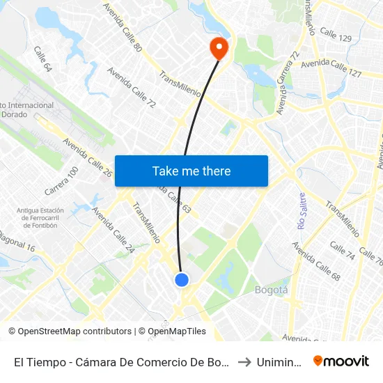 El Tiempo - Cámara De Comercio De Bogotá to Uniminuto map