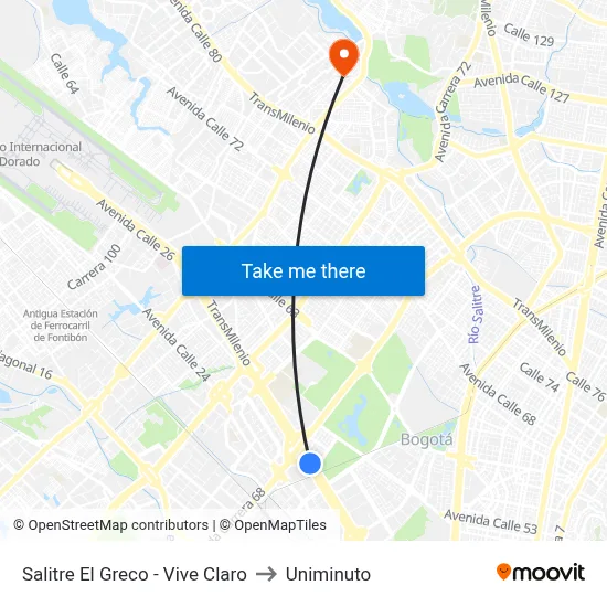Salitre El Greco - Vive Claro to Uniminuto map