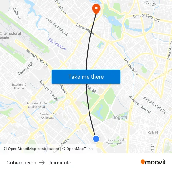 Gobernación to Uniminuto map