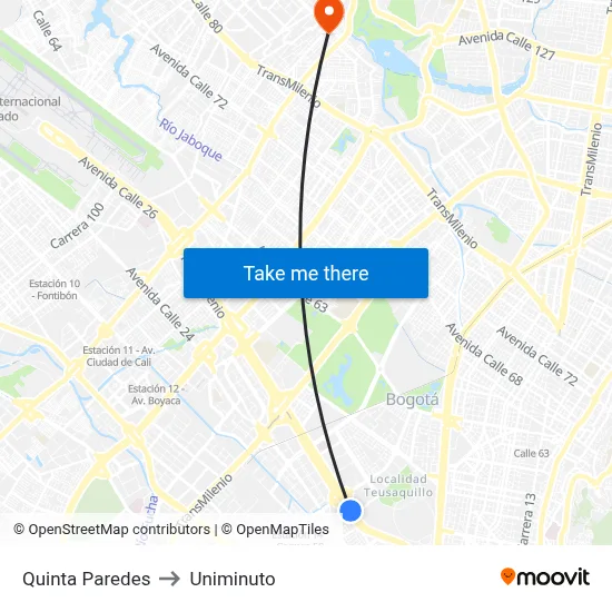 Quinta Paredes to Uniminuto map