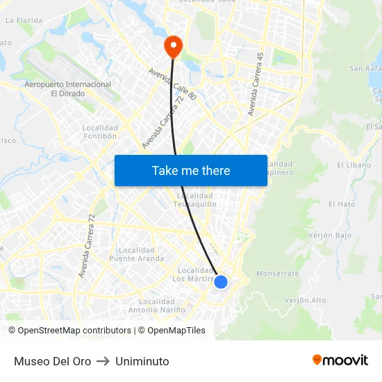 Museo Del Oro to Uniminuto map