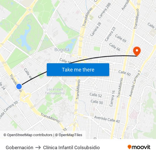 Gobernación to Clínica Infantil Colsubsidio map