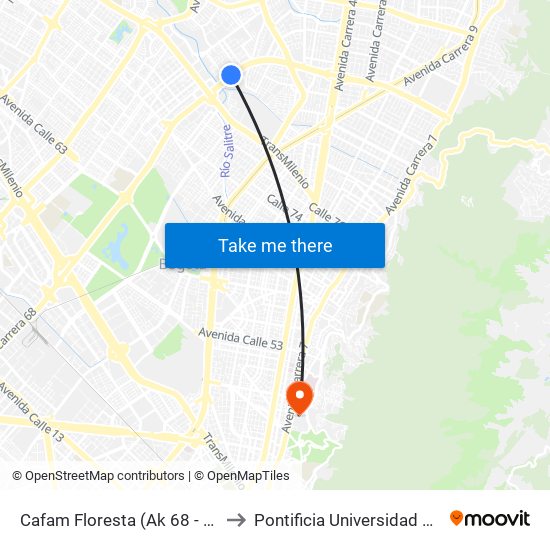 Cafam Floresta (Ak 68 - Cl 95) (C) to Pontificia Universidad Javeriana map