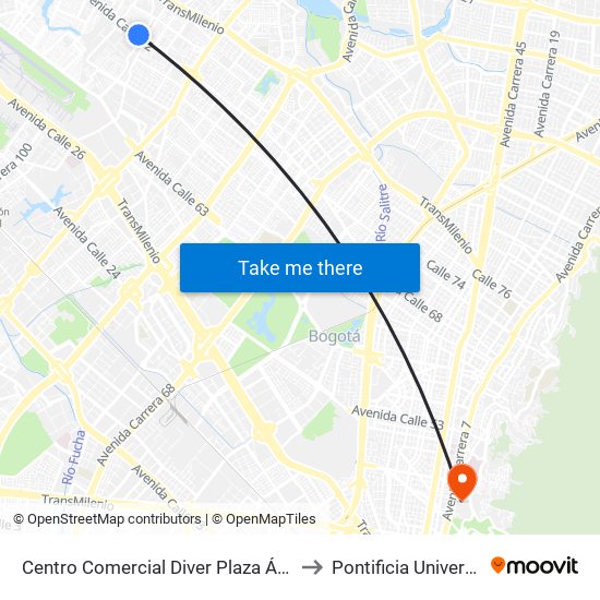 Centro Comercial Diver Plaza Álamos (Ac 72 - Kr 96a) (B) to Pontificia Universidad Javeriana map