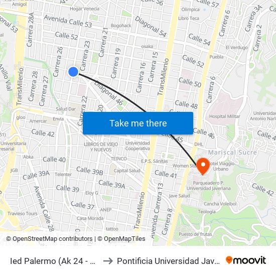 Ied Palermo (Ak 24 - Cl 49) to Pontificia Universidad Javeriana map