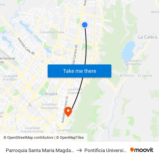 Parroquia Santa María Magdalena (Ak 19 - Cl 154) to Pontificia Universidad Javeriana map