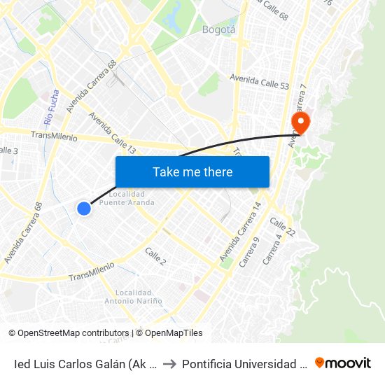 Ied Luis Carlos Galán (Ak 50 - Cl 1g) to Pontificia Universidad Javeriana map