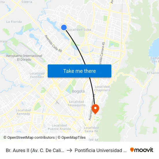 Br. Aures II (Av. C. De Cali - Cl 129d) to Pontificia Universidad Javeriana map