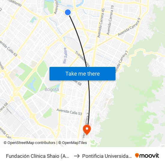 Fundación Clínica Shaio (Ac 116 - Kr 70d) to Pontificia Universidad Javeriana map