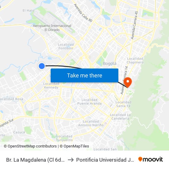 Br. La Magdalena (Cl 6d - Kr 94) to Pontificia Universidad Javeriana map