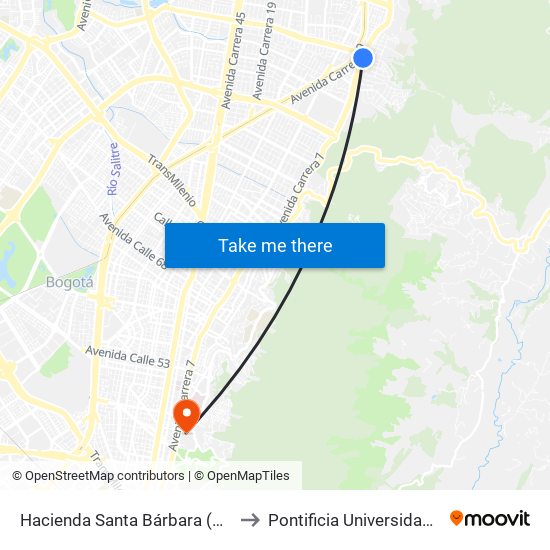 Hacienda Santa Bárbara (Ak 7 - Cl 114) to Pontificia Universidad Javeriana map