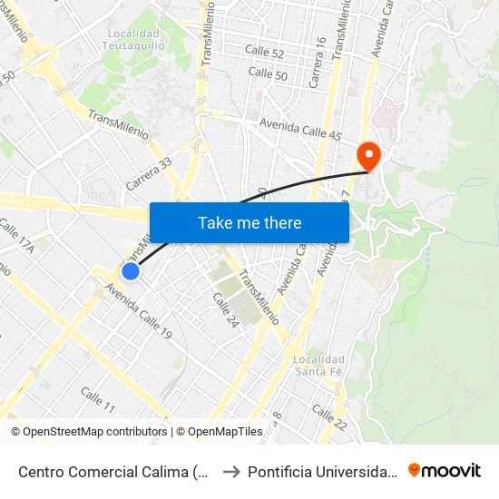 Centro Comercial Calima (Ac 22 - Kr 29a) to Pontificia Universidad Javeriana map