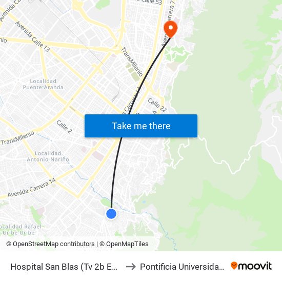 Hospital San Blas (Tv 2b Este - Cl 17 Sur) to Pontificia Universidad Javeriana map