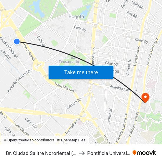 Br. Ciudad Salitre Nororiental (Ak 60 - Av. Esperanza) to Pontificia Universidad Javeriana map