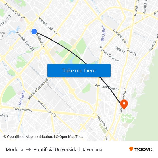 Modelia to Pontificia Universidad Javeriana map