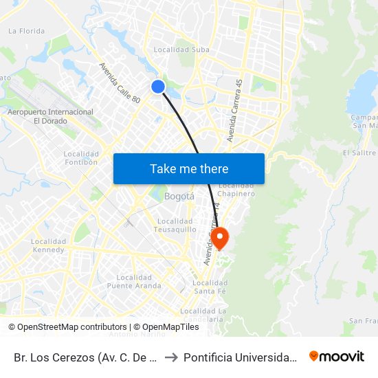 Br. Los Cerezos (Av. C. De Cali - Cl 90a) to Pontificia Universidad Javeriana map