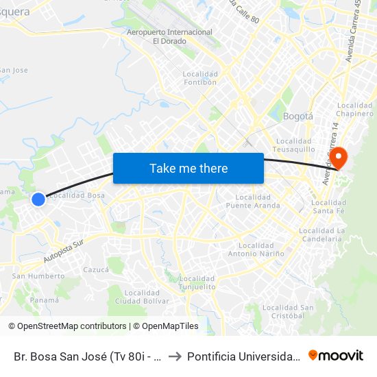 Br. Bosa San José (Tv 80i - Dg 90 Sur) (A) to Pontificia Universidad Javeriana map