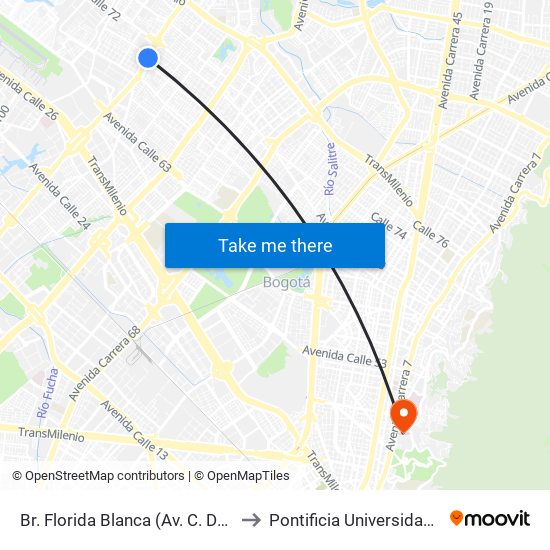 Br. Florida Blanca (Av. C. De Cali - Cl 70) to Pontificia Universidad Javeriana map