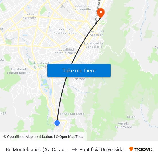 Br. Monteblanco (Av. Caracas - Cl 93b Sur) to Pontificia Universidad Javeriana map