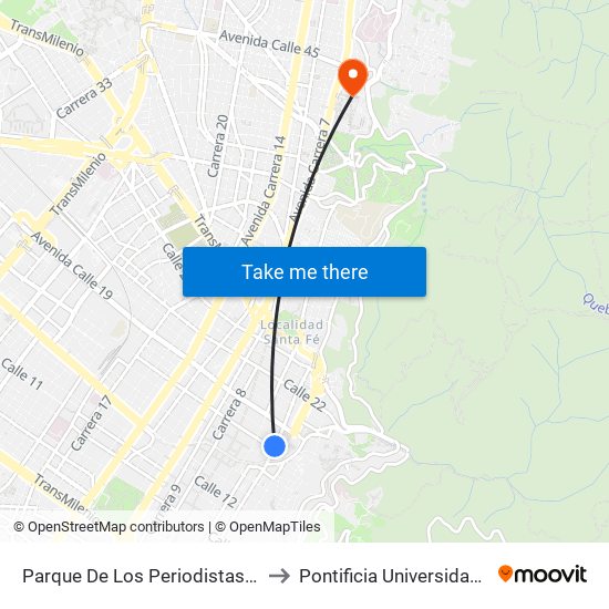 Parque De Los Periodistas (Kr 4 - Cl 17) to Pontificia Universidad Javeriana map