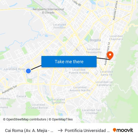 Cai Roma (Av. A. Mejía - Cl 55a Sur) to Pontificia Universidad Javeriana map