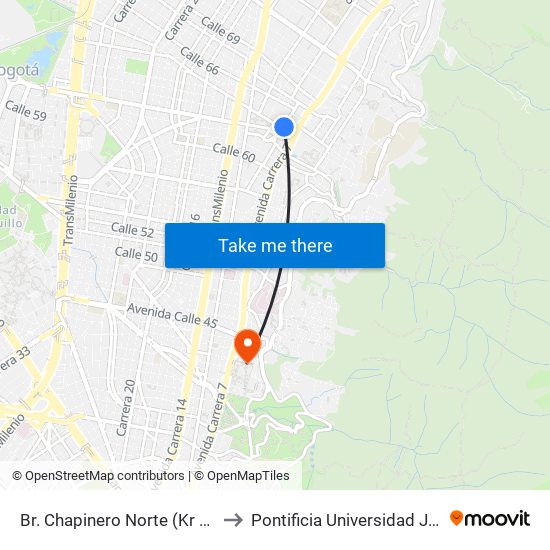 Br. Chapinero Norte (Kr 9 - Cl 64) to Pontificia Universidad Javeriana map