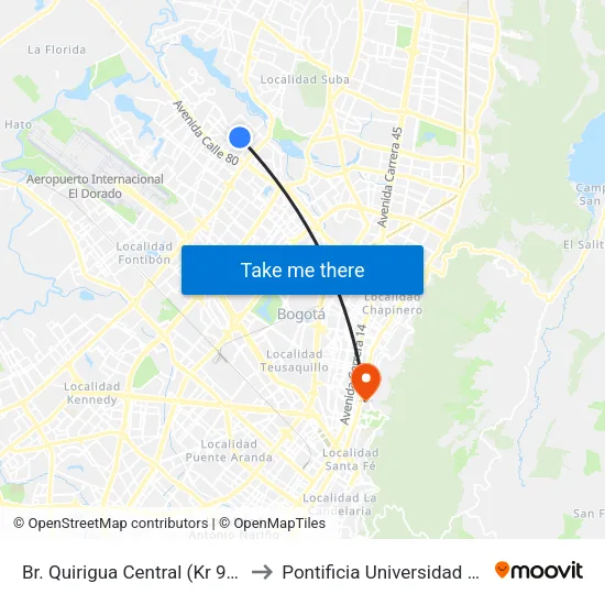Br. Quirigua Central (Kr 94h - Cl 84) to Pontificia Universidad Javeriana map