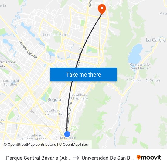 Parque Central Bavaria (Ak 13 - Cl 29) (A) to Universidad De San Buenaventura map