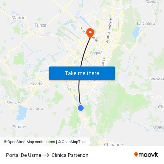 Portal De Usme to Clínica Partenon map