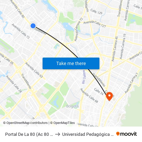 Portal De La 80 (Ac 80 - Tv 94l) to Universidad Pedagógica Nacional map