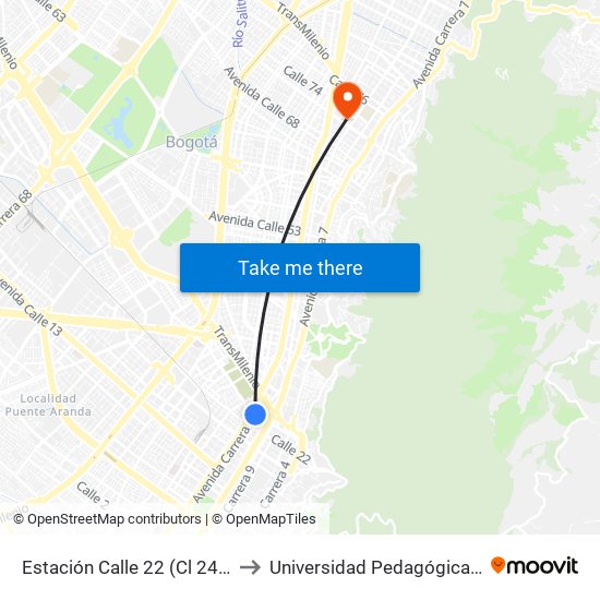 Estación Calle 22 (Cl 24 - Kr 13a) to Universidad Pedagógica Nacional map