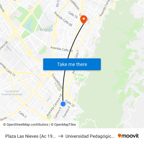 Plaza Las Nieves (Ac 19 - Kr 9) (A) to Universidad Pedagógica Nacional map