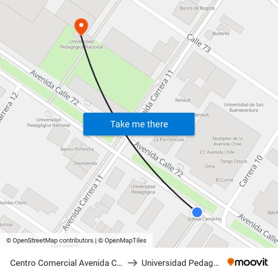 Centro Comercial Avenida Chile (Ac 72 - Kr 10) to Universidad Pedagógica Nacional map