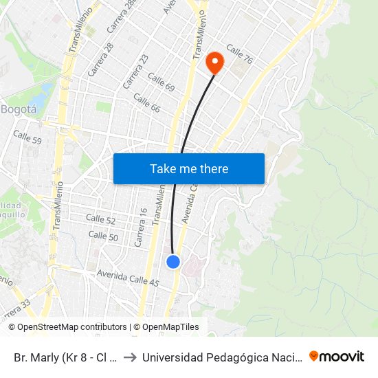 Br. Marly (Kr 8 - Cl 48) to Universidad Pedagógica Nacional map