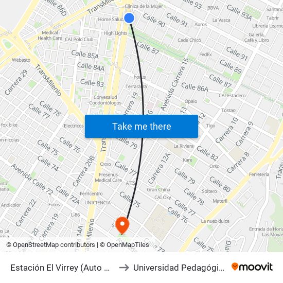 Estación El Virrey (Auto Norte - Cl 88) to Universidad Pedagógica Nacional map